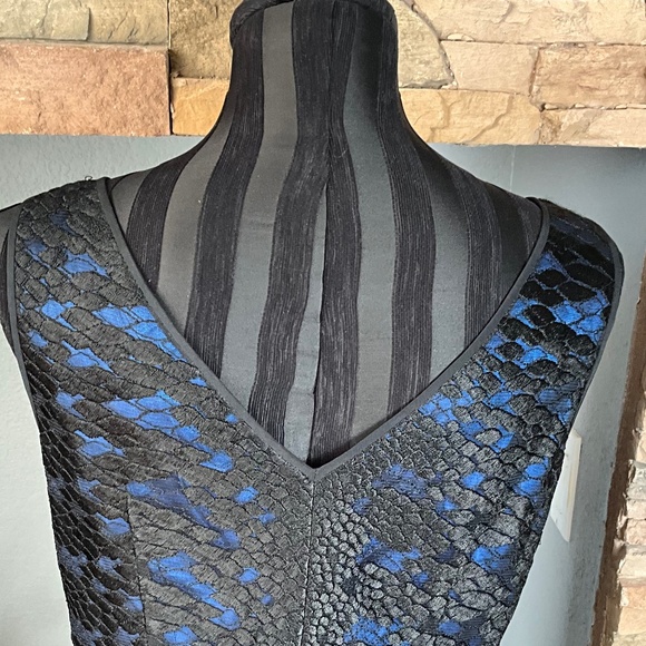 Carlisle Sheer Lace Silk Event Party Top Holiday Elegant Cobalt Blue Black 8 - Picture 5 of 11